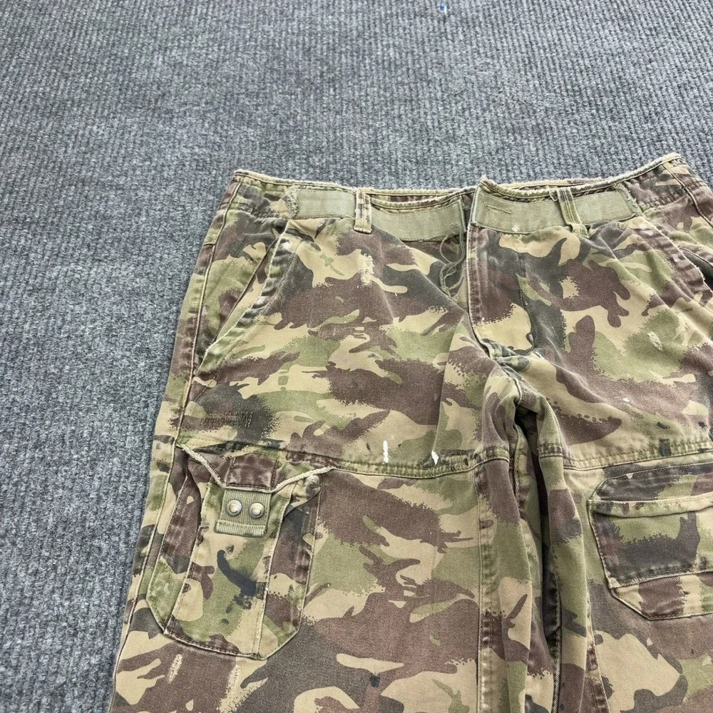 Armani Exchange Cargo Shorts Mens 33 Camo Cotton Distressed Raw Hem Streetwear
